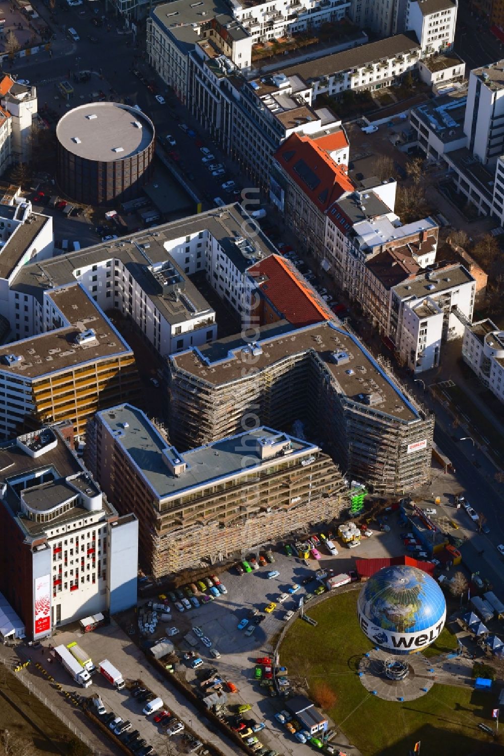 Aerial image Berlin - Construction site to build a new multi-family residential complex Charlie Livin of Trockland Management GmbH along the Zimmerstrasse and Mauerstrasse in the district Mitte in Berlin, Germany