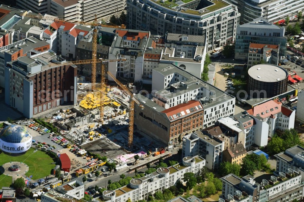 Berlin from above - Construction site to build a new multi-family residential complex Charlie Livin of Trockland Management GmbH along the Zimmerstrasse and Mauerstrasse in the district Mitte in Berlin, Germany