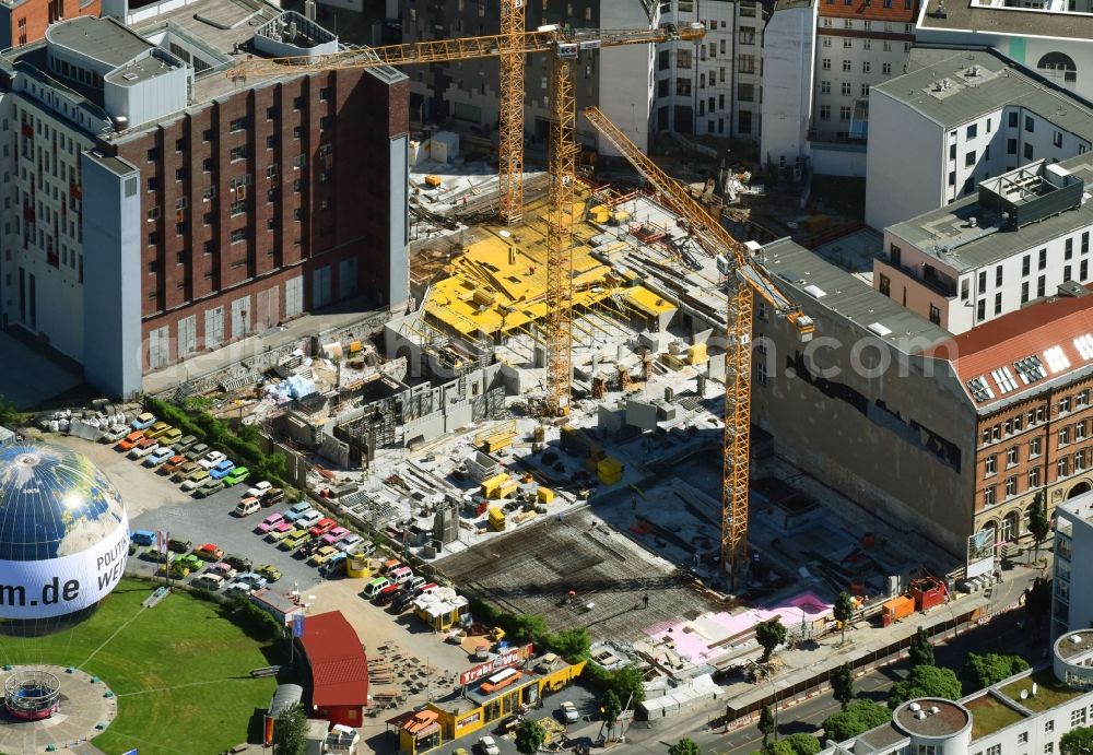 Aerial image Berlin - Construction site to build a new multi-family residential complex Charlie Livin of Trockland Management GmbH along the Zimmerstrasse and Mauerstrasse in the district Mitte in Berlin, Germany