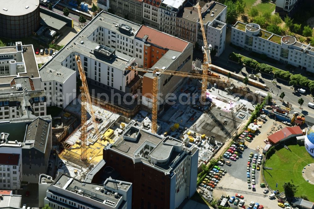 Berlin from above - Construction site to build a new multi-family residential complex Charlie Livin of Trockland Management GmbH along the Zimmerstrasse and Mauerstrasse in the district Mitte in Berlin, Germany