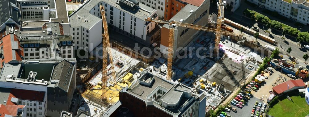 Aerial image Berlin - Construction site to build a new multi-family residential complex Charlie Livin of Trockland Management GmbH along the Zimmerstrasse and Mauerstrasse in the district Mitte in Berlin, Germany