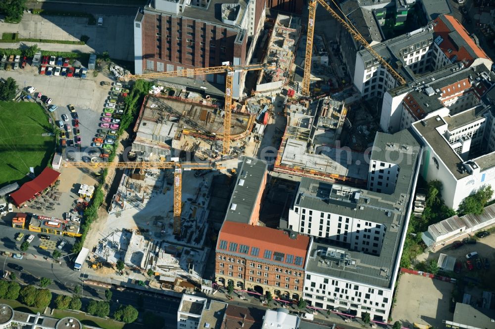 Berlin from above - Construction site to build a new multi-family residential complex Charlie Livin of Trockland Management GmbH along the Zimmerstrasse and Mauerstrasse in the district Mitte in Berlin, Germany