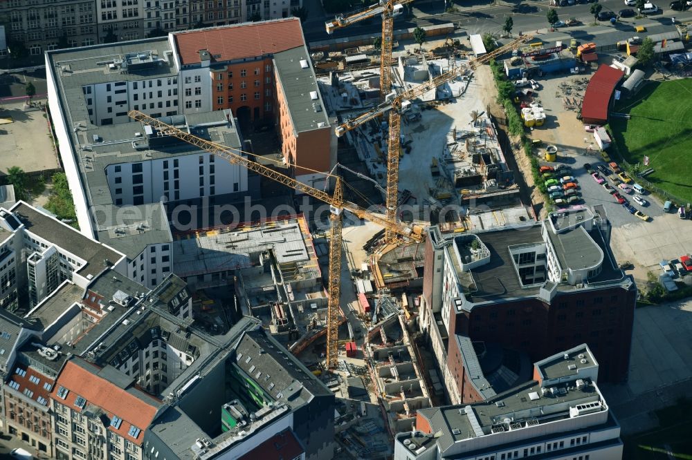 Berlin from above - Construction site to build a new multi-family residential complex Charlie Livin of Trockland Management GmbH along the Zimmerstrasse and Mauerstrasse in the district Mitte in Berlin, Germany