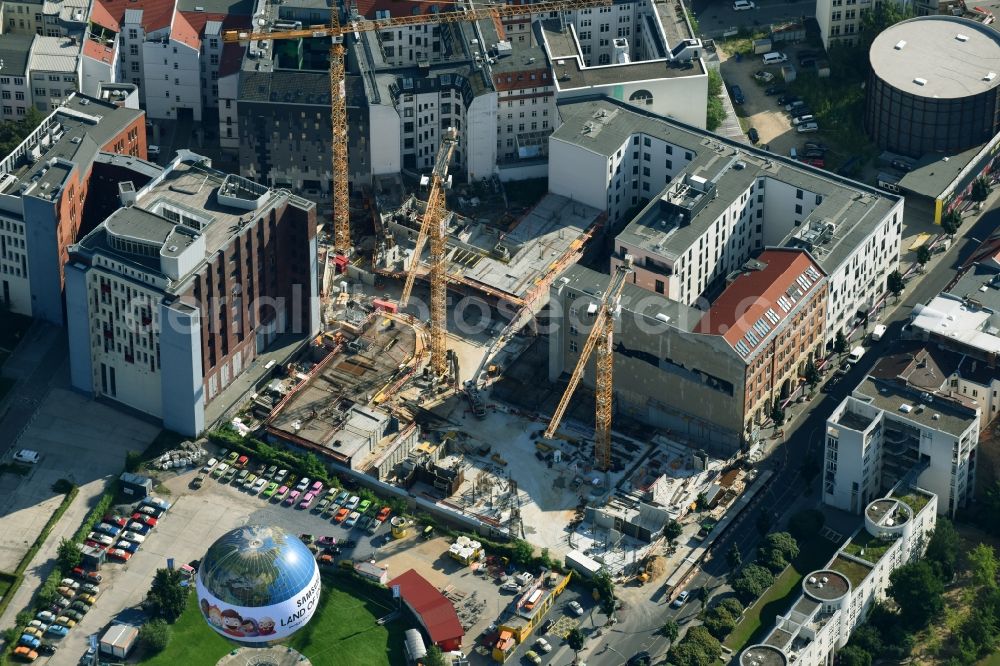 Aerial image Berlin - Construction site to build a new multi-family residential complex Charlie Livin of Trockland Management GmbH along the Zimmerstrasse and Mauerstrasse in the district Mitte in Berlin, Germany