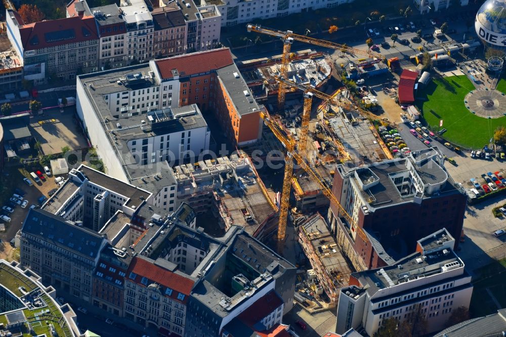 Aerial photograph Berlin - Construction site to build a new multi-family residential complex Charlie Livin of Trockland Management GmbH along the Zimmerstrasse and Mauerstrasse in the district Mitte in Berlin, Germany