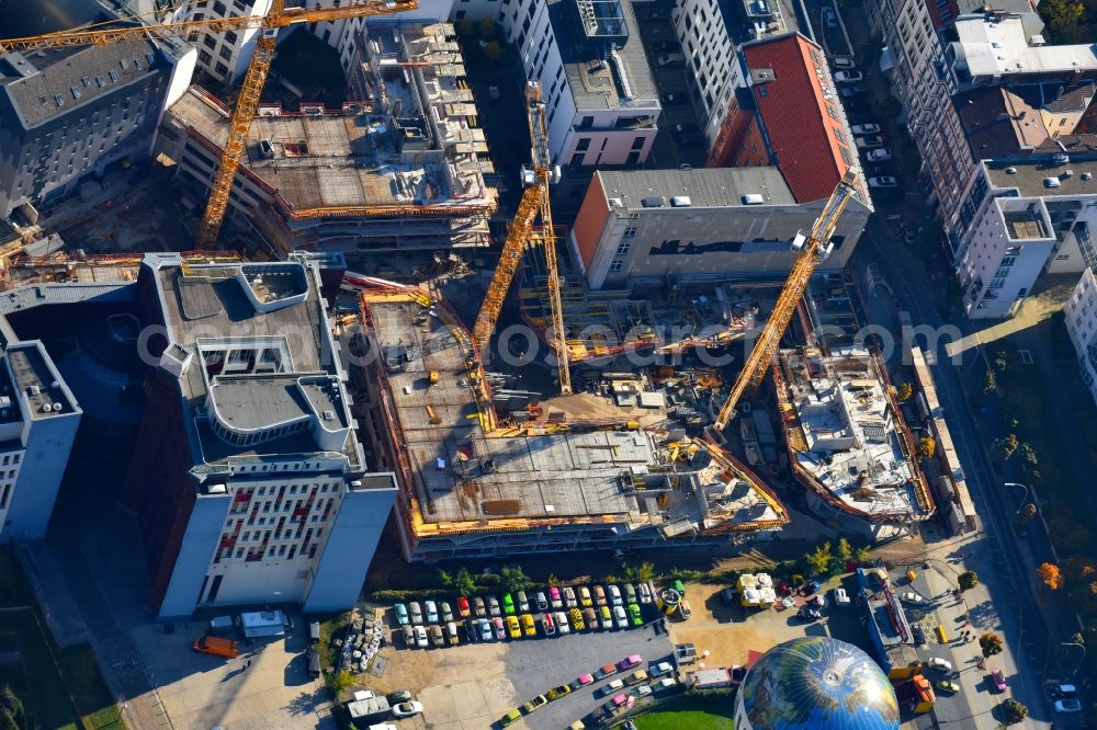 Berlin from above - Construction site to build a new multi-family residential complex Charlie Livin of Trockland Management GmbH along the Zimmerstrasse and Mauerstrasse in the district Mitte in Berlin, Germany