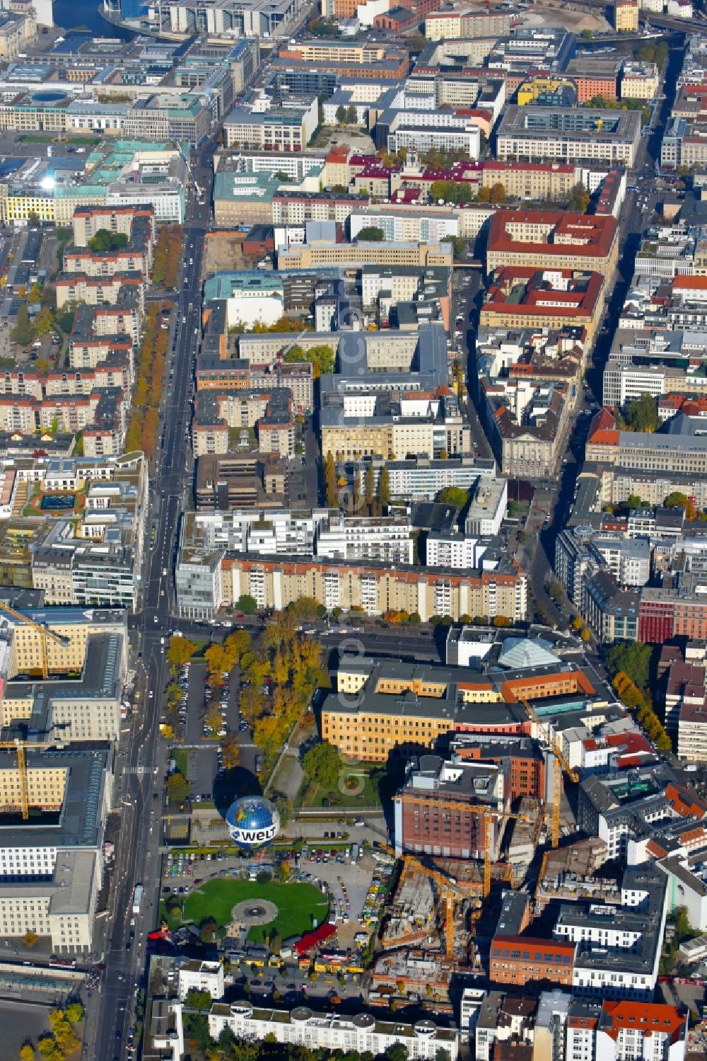 Aerial photograph Berlin - Construction site to build a new multi-family residential complex Charlie Livin of Trockland Management GmbH along the Zimmerstrasse and Mauerstrasse in the district Mitte in Berlin, Germany