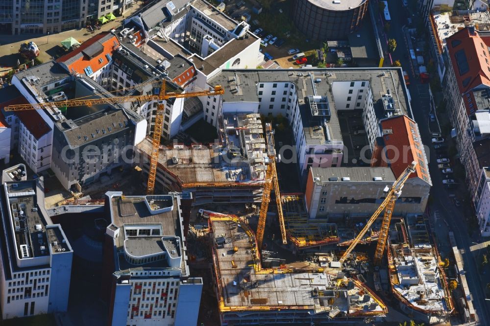 Berlin from above - Construction site to build a new multi-family residential complex Charlie Livin of Trockland Management GmbH along the Zimmerstrasse and Mauerstrasse in the district Mitte in Berlin, Germany