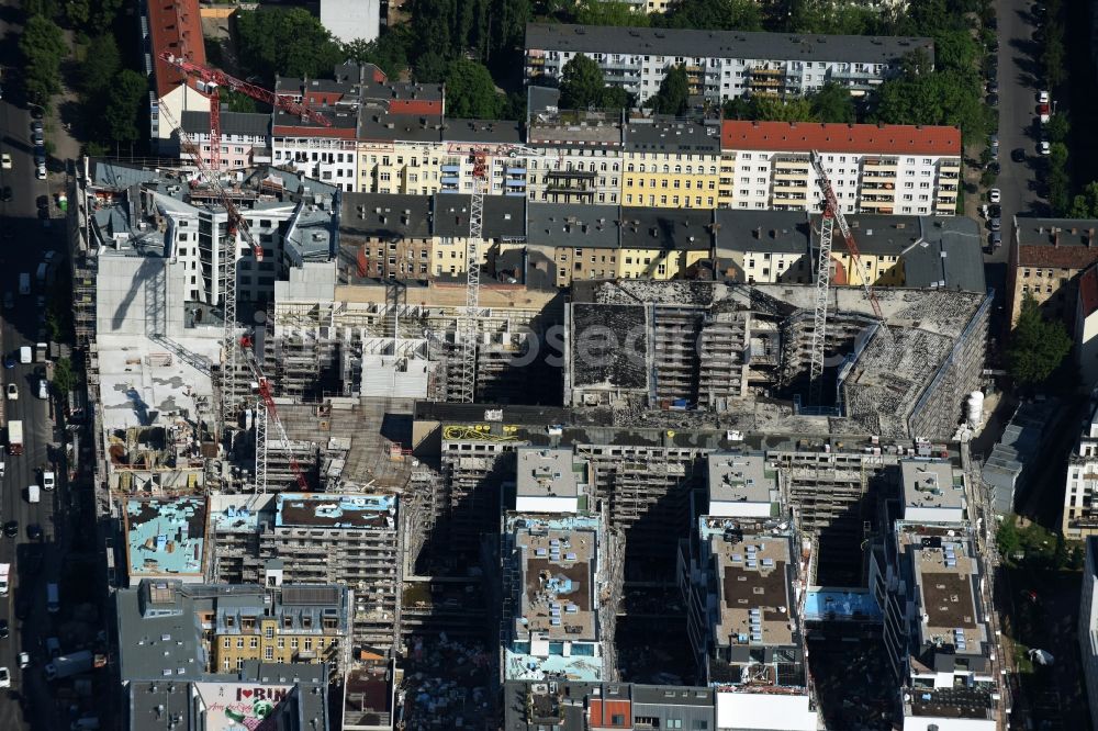 Aerial image Berlin - Construction site to build a new multi-family residential complex Chausseestrasse Ecke Schwartzkopffstrasse destrict Mitte in Berlin