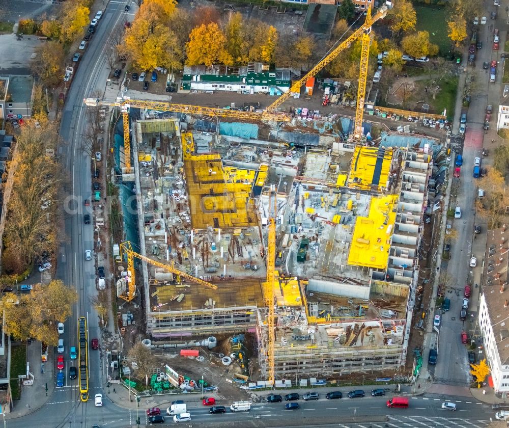 Aerial image Essen - Construction site to build a new multi-family residential complex Cranachhoefe of Allbau AG in Essen in the state North Rhine-Westphalia, Germany