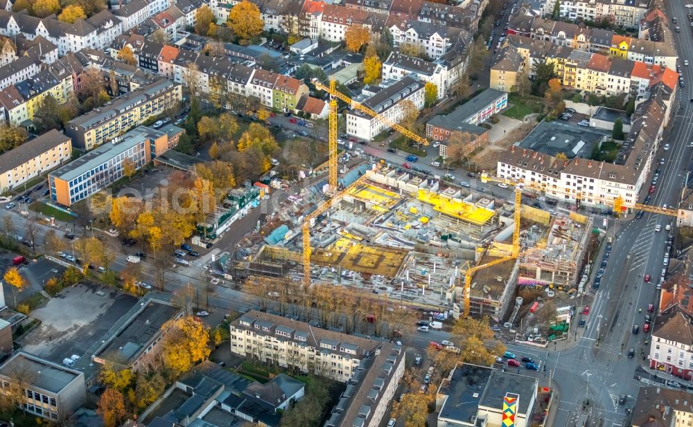 Aerial photograph Essen - Construction site to build a new multi-family residential complex Cranachhoefe of Allbau AG in Essen in the state North Rhine-Westphalia, Germany