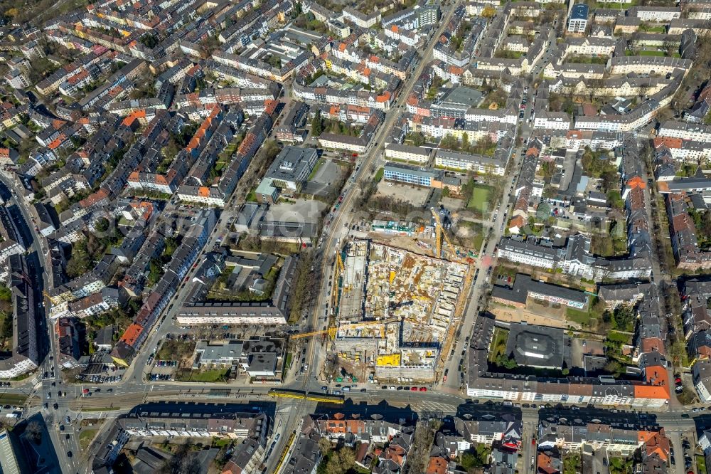 Essen from the bird's eye view: Construction site to build a new multi-family residential complex Cranachhoefe in Essen in the state North Rhine-Westphalia, Germany