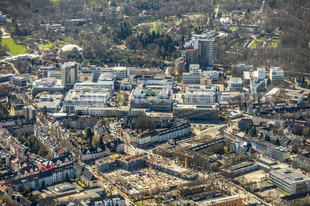 Essen from the bird's eye view: Construction site to build a new multi-family residential complex Cranachhoefe in Essen in the state North Rhine-Westphalia, Germany