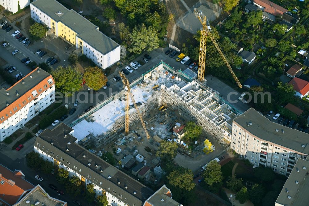 Aerial photograph Berlin - Construction site to build a new multi-family residential complex of degewo AG on Mahlower Strasse in the district Koepenick in Berlin, Germany