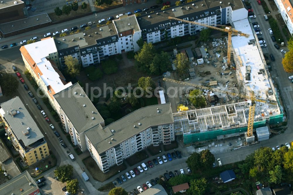 Berlin from above - Construction site to build a new multi-family residential complex of degewo AG on Mahlower Strasse in the district Koepenick in Berlin, Germany