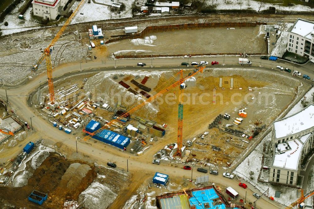 Aerial image München - Construction site to build a new multi-family residential complex of DEMOS Wohnbau GmbH on Fritz-Bauer-Strasse in the district Aubing-Lochhausen-Langwied in Munich in the state Bavaria, Germany