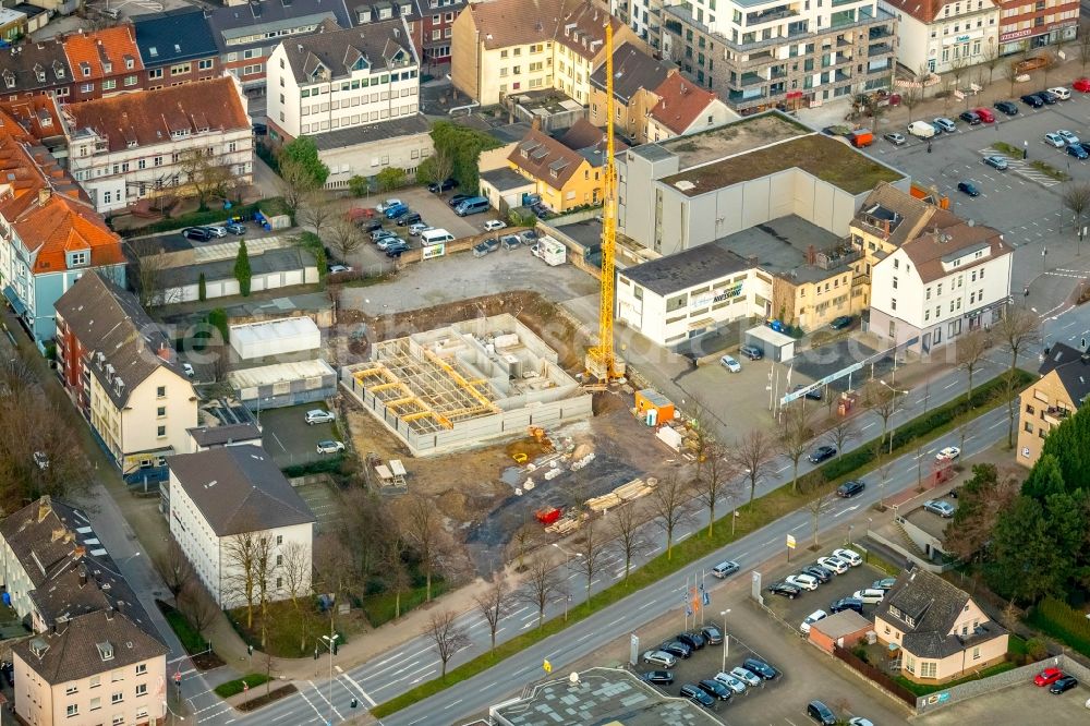 Gladbeck from above - Construction site to build a new multi-family residential complex of Diakonisches factory gGmbH on Wilhelmstrasse in Gladbeck in the state North Rhine-Westphalia, Germany