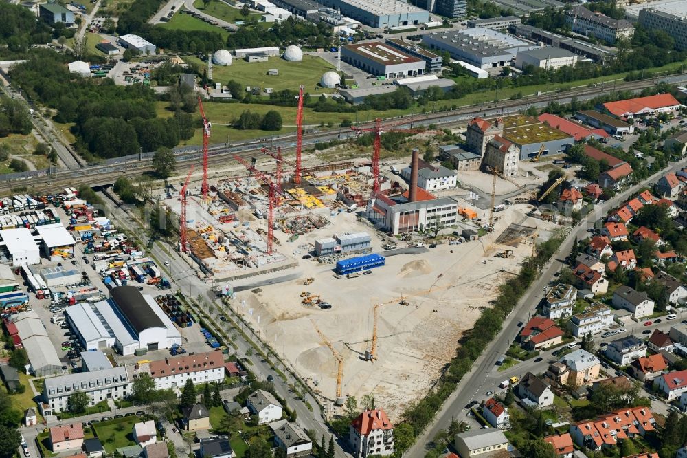 München from above - Construction site to build a new multi-family residential complex DIAMALTPARK of ISARIA Wohnbau AG Am Muenchfeld in Munich in the state Bavaria, Germany