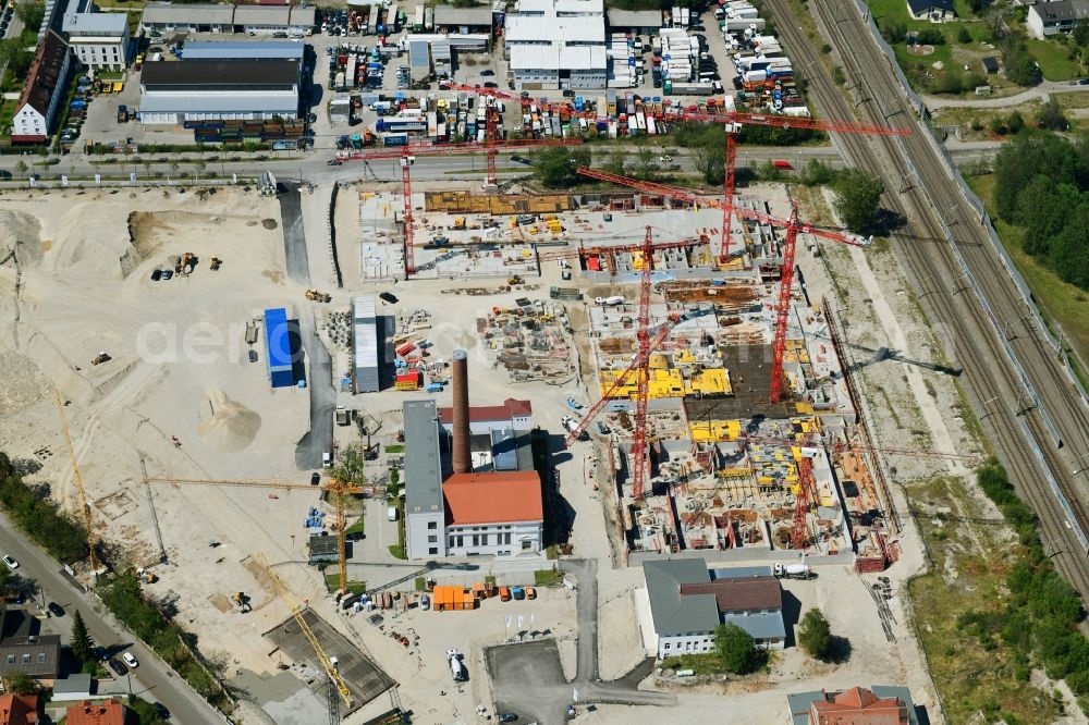 Aerial image München - Construction site to build a new multi-family residential complex DIAMALTPARK of ISARIA Wohnbau AG Am Muenchfeld in Munich in the state Bavaria, Germany