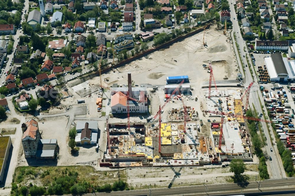 München from above - Construction site to build a new multi-family residential complex DIAMALTPARK of ISARIA Wohnbau AG Am Muenchfeld in Munich in the state Bavaria, Germany