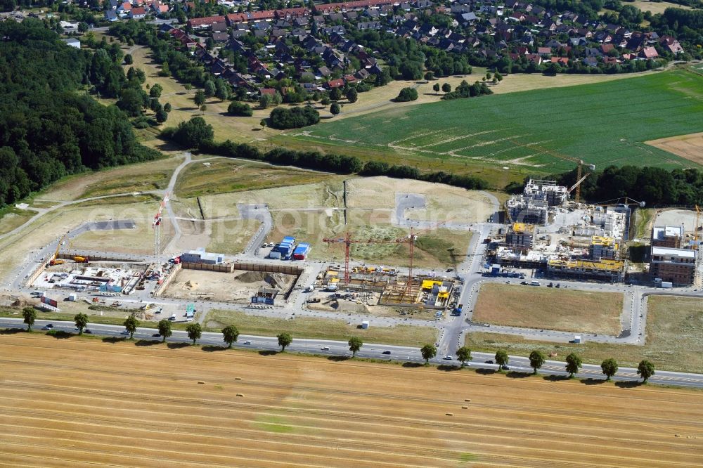 Wolfsburg from above - Construction site to build a new multi-family residential complex Drei Gaerten of Justus Grosse GmbH in Wolfsburg in the state Lower Saxony, Germany