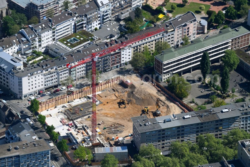 Aerial image Düsseldorf - Construction site to build a new multi-family residential complex of PANDION AG on Klosterstrasse - Oststrasse - Immermannstrasse in Duesseldorf in the state North Rhine-Westphalia, Germany