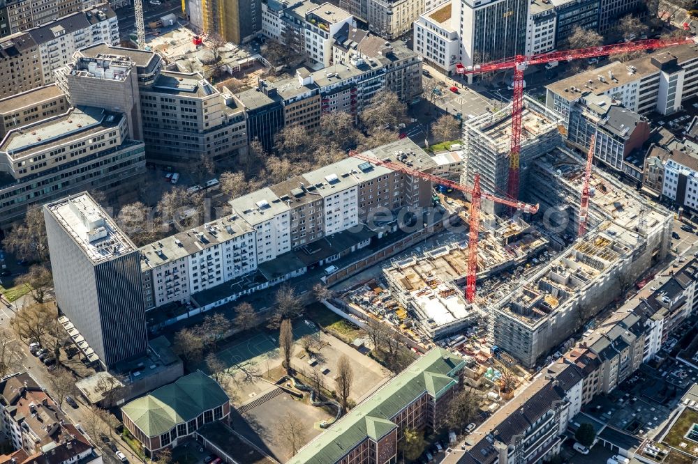 Aerial photograph Düsseldorf - Construction site to build a new multi-family residential complex of PANDION AG on Klosterstrasse - Oststrasse - Immermannstrasse in Duesseldorf in the state North Rhine-Westphalia, Germany