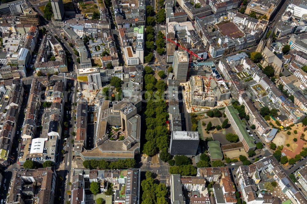 Düsseldorf from the bird's eye view: Construction site to build a new multi-family residential complex of PANDION AG on Klosterstrasse - Oststrasse - Immermannstrasse in Duesseldorf in the state North Rhine-Westphalia, Germany