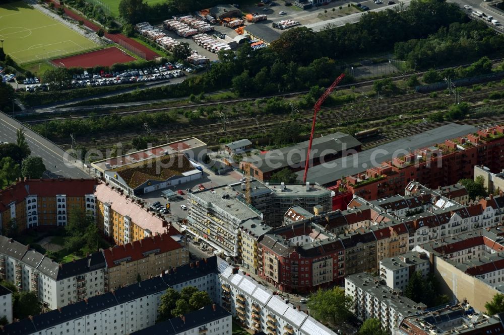 Berlin from above - Construction site to build a new multi-family residential complex Dudenstrasse in the district Tempelhof-Schoeneberg in Berlin, Germany