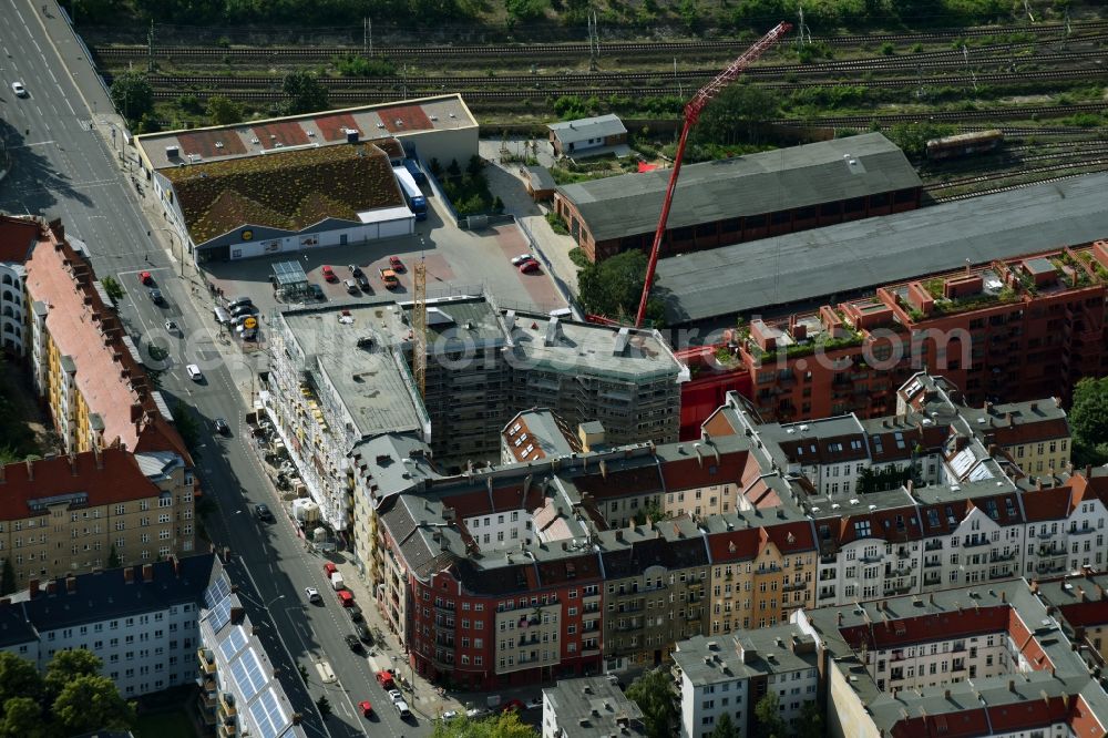 Berlin from above - Construction site to build a new multi-family residential complex Dudenstrasse in the district Tempelhof-Schoeneberg in Berlin, Germany