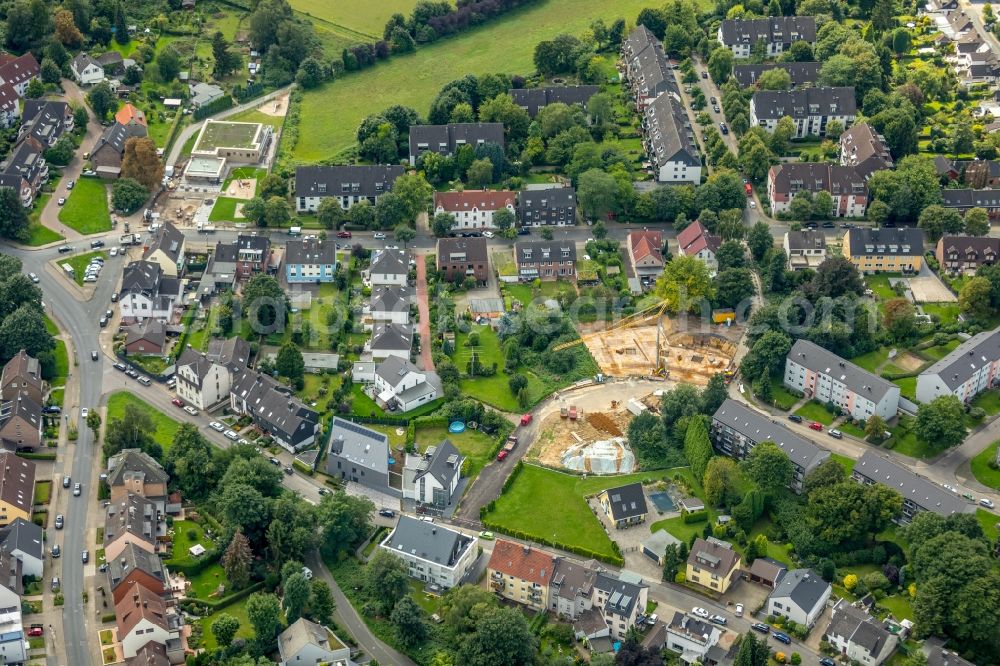 Aerial photograph Essen - Construction site to build a new multi-family residential complex through the Wohnungsgenossenschaft Essen-Nord eG on Scheckenstrasse in Essen in the state North Rhine-Westphalia, Germany