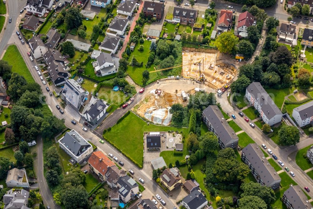 Essen from above - Construction site to build a new multi-family residential complex through the Wohnungsgenossenschaft Essen-Nord eG on Scheckenstrasse in Essen in the state North Rhine-Westphalia, Germany