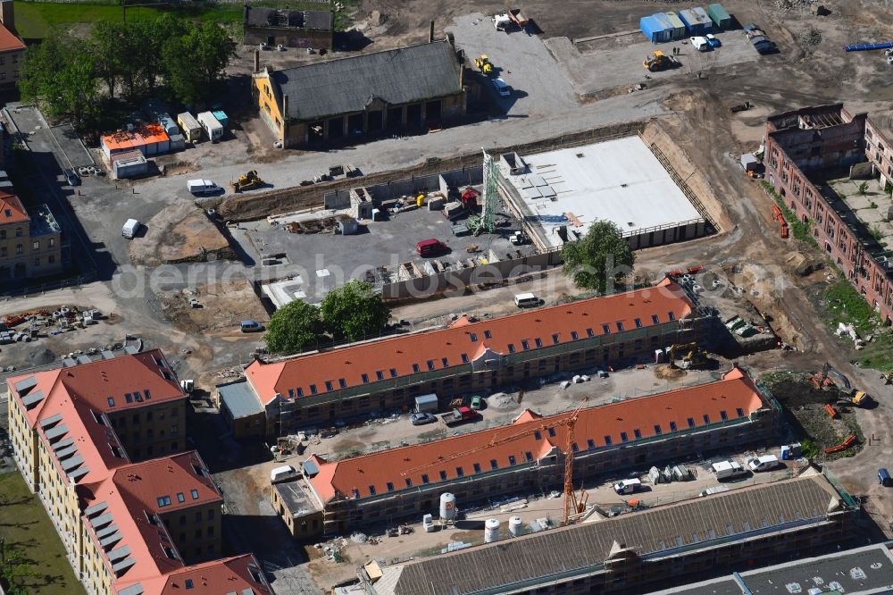 Aerial photograph Leipzig - Construction site to build a new multi-family residential complex on the former Kasernengelaende on Olbrichtstrasse in Leipzig in the state Saxony, Germany