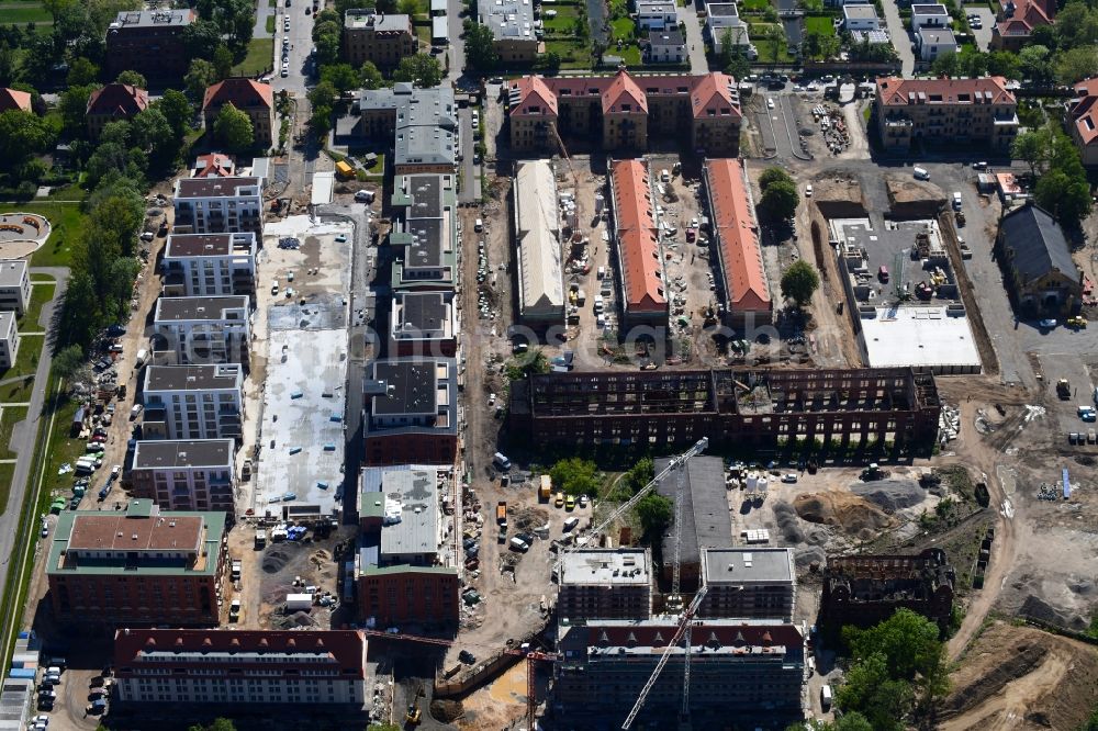 Aerial image Leipzig - Construction site to build a new multi-family residential complex on the former Kasernengelaende on Olbrichtstrasse in Leipzig in the state Saxony, Germany