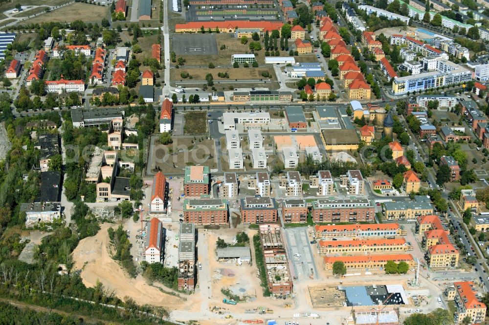 Aerial image Leipzig - Construction site to build a new multi-family residential complex on the former Kasernengelaende on Olbrichtstrasse in Leipzig in the state Saxony, Germany