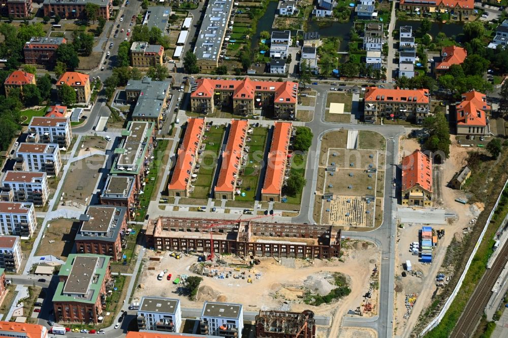 Aerial image Leipzig - Construction site to build a new multi-family residential complex on the former Kasernengelaende on Olbrichtstrasse in Leipzig in the state Saxony, Germany