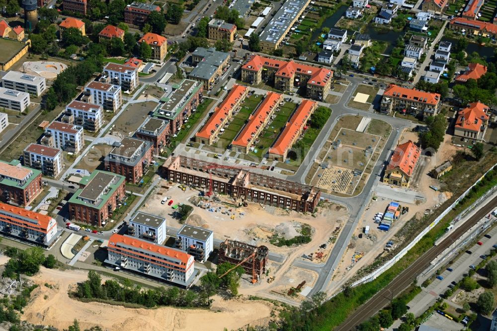 Aerial photograph Leipzig - Construction site to build a new multi-family residential complex on the former Kasernengelaende on Olbrichtstrasse in Leipzig in the state Saxony, Germany