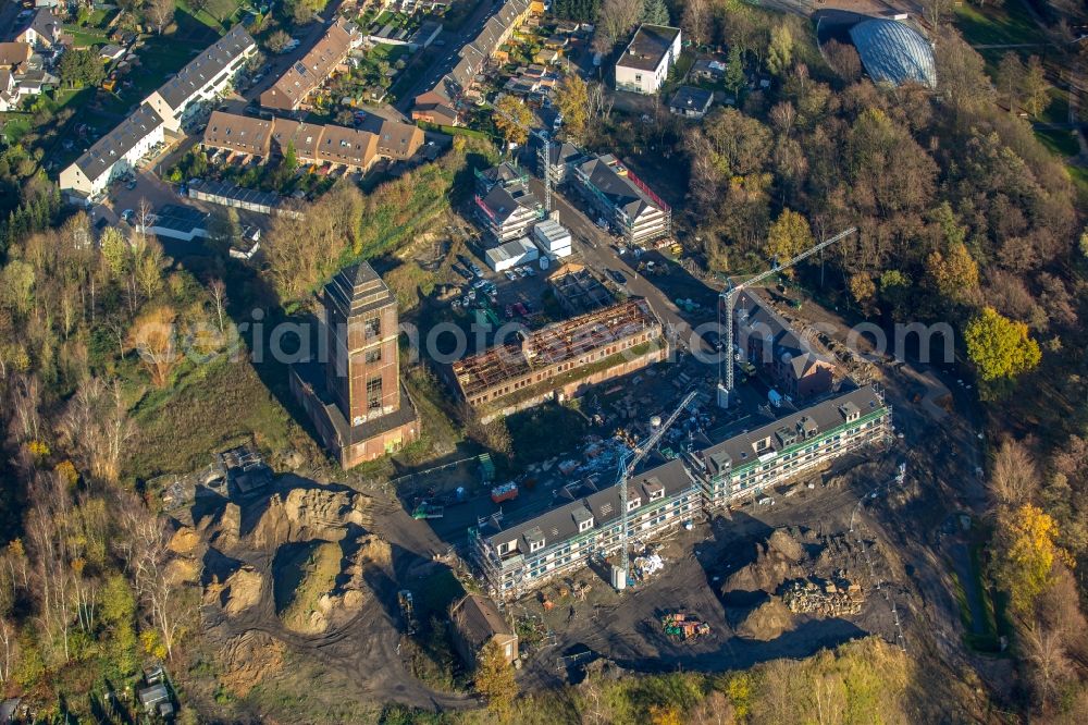 Aerial image Oberhausen - Construction site to build a new multi-family residential complex on tower Malakow- Turm in Oberhausen in the state North Rhine-Westphalia