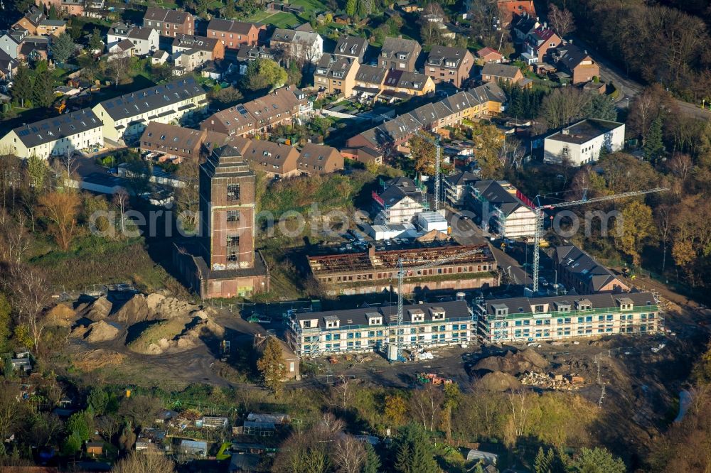 Aerial image Oberhausen - Construction site to build a new multi-family residential complex on tower Malakow- Turm in Oberhausen in the state North Rhine-Westphalia