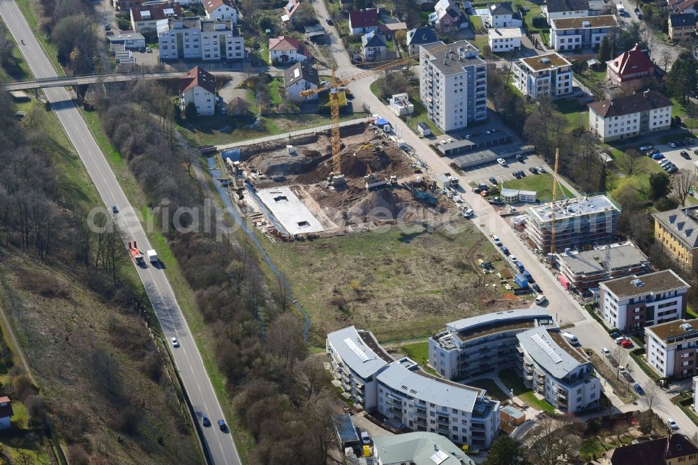 Schopfheim from the bird's eye view: Construction site to build a new multi-family residential complex Am Eisweiher in Schopfheim in the state Baden-Wurttemberg, Germany