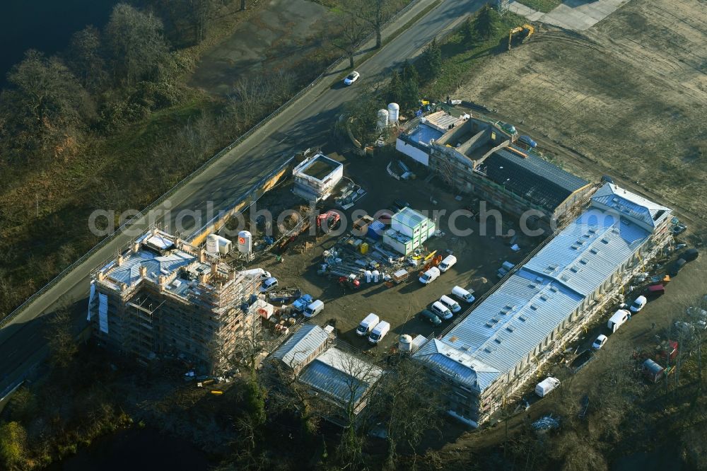 Aerial photograph Potsdam - Construction site to build a new multi-family residential complex along the federal street 2 in the district Neu Fahrland in Potsdam in the state Brandenburg, Germany