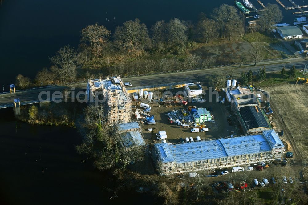 Potsdam from above - Construction site to build a new multi-family residential complex along the federal street 2 in the district Neu Fahrland in Potsdam in the state Brandenburg, Germany