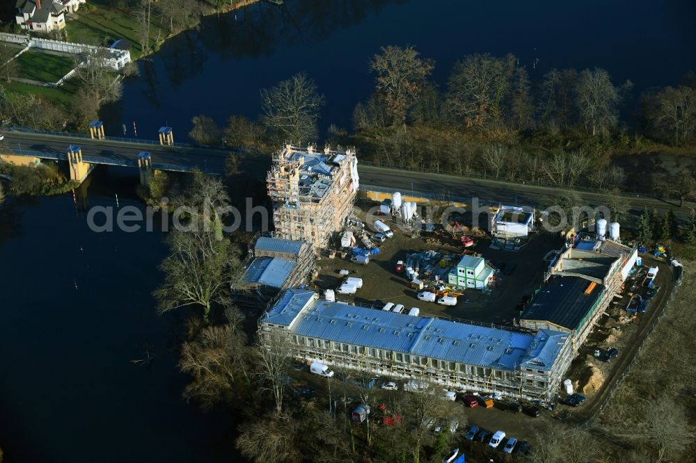 Aerial image Potsdam - Construction site to build a new multi-family residential complex along the federal street 2 in the district Neu Fahrland in Potsdam in the state Brandenburg, Germany