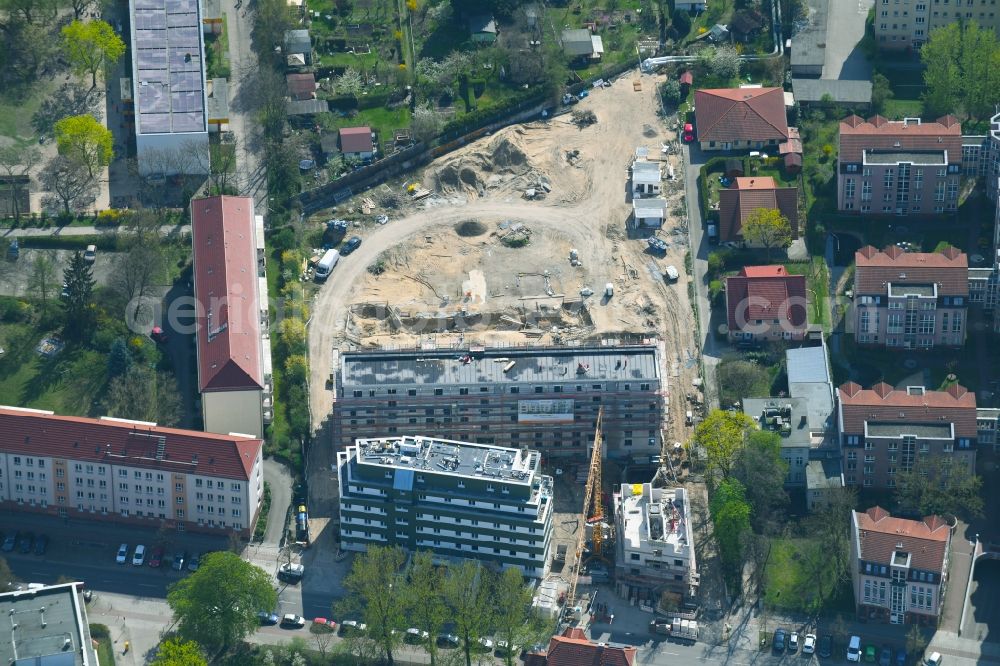 Berlin from the bird's eye view: Construction site to build a new multi-family residential complex along the Einbecker Strasse in Berlin, Germany