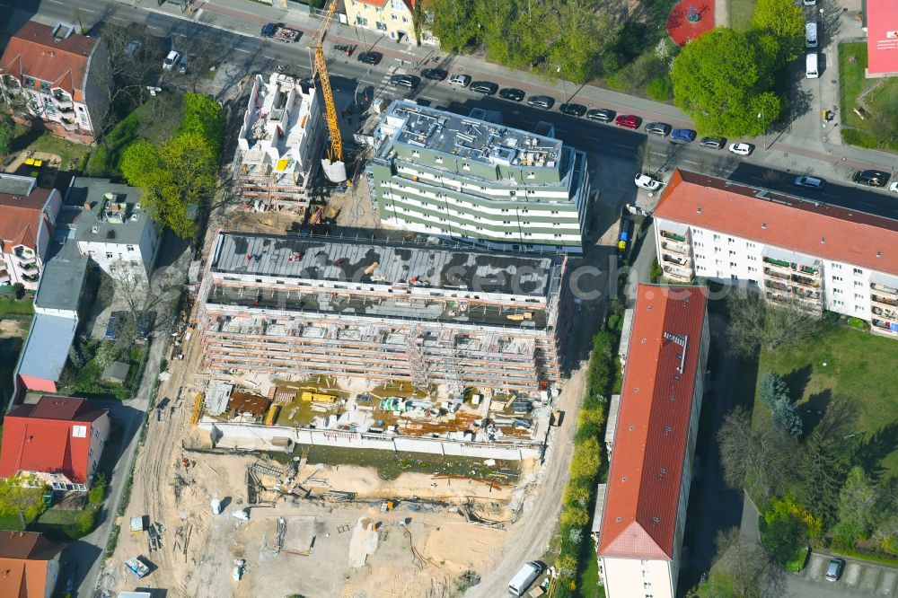 Aerial image Berlin - Construction site to build a new multi-family residential complex along the Einbecker Strasse in Berlin, Germany