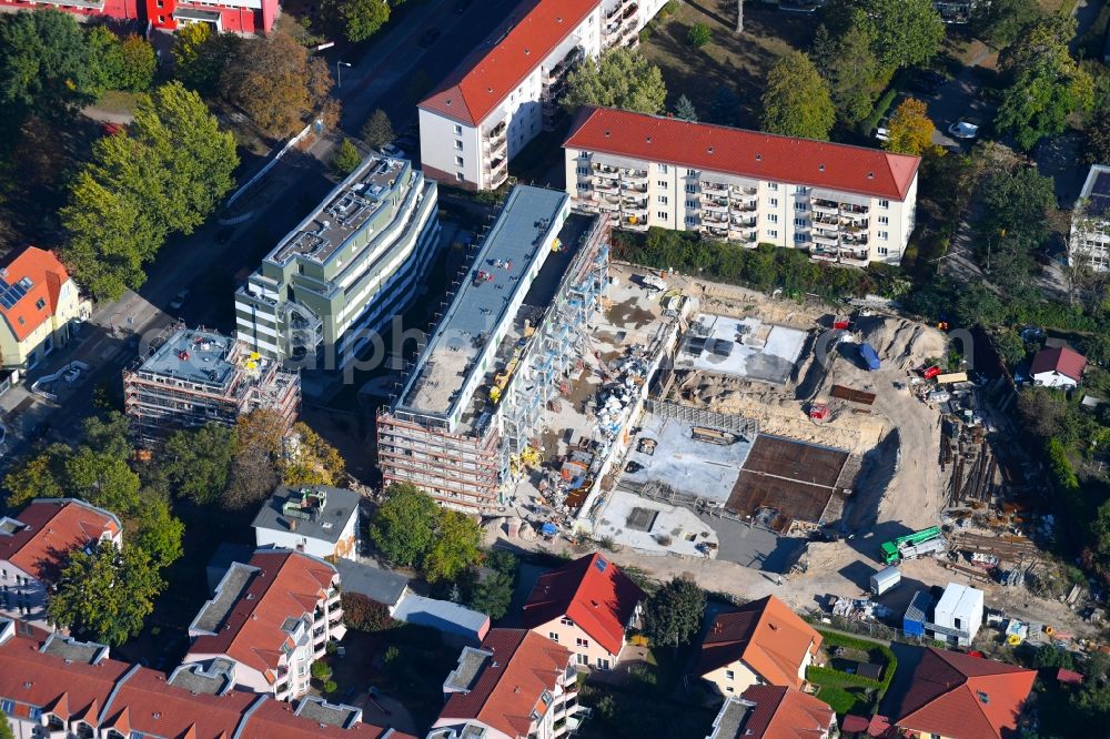 Berlin from the bird's eye view: Construction site to build a new multi-family residential complex along the Einbecker Strasse in Berlin, Germany