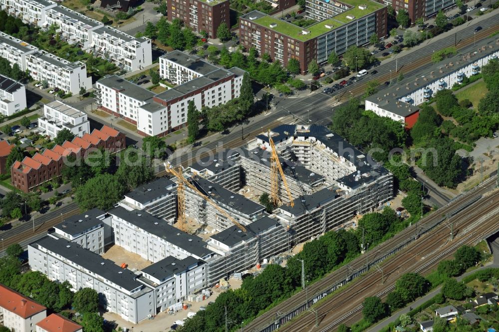 Aerial image Berlin - Construction site to build a new multi-family residential complex along the Hauptstrasse on Rummelsburger Bucht in Rummelsburg in Berlin, Germany