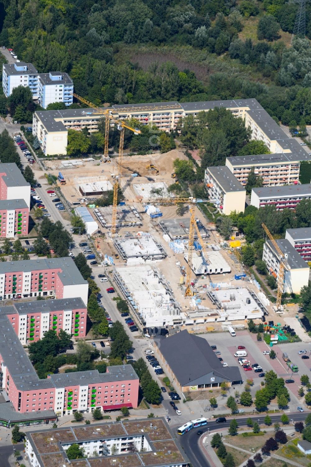 Aerial photograph Berlin - Construction site to build a new multi-family residential complex along the Tangermuender Strasse in the district Hellersdorf in Berlin, Germany