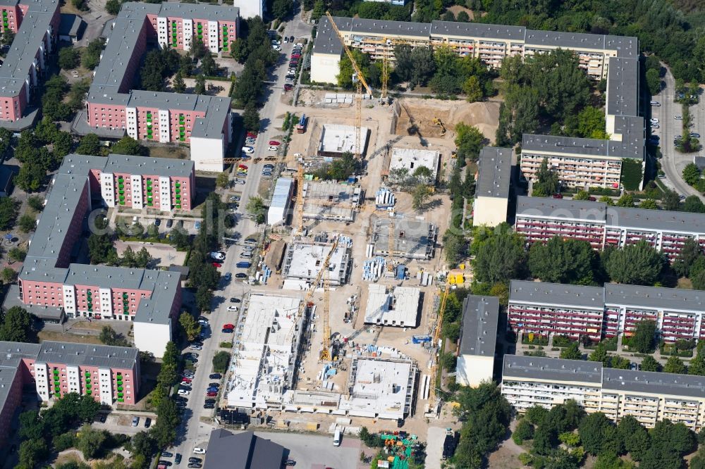 Aerial photograph Berlin - Construction site to build a new multi-family residential complex along the Tangermuender Strasse in the district Hellersdorf in Berlin, Germany