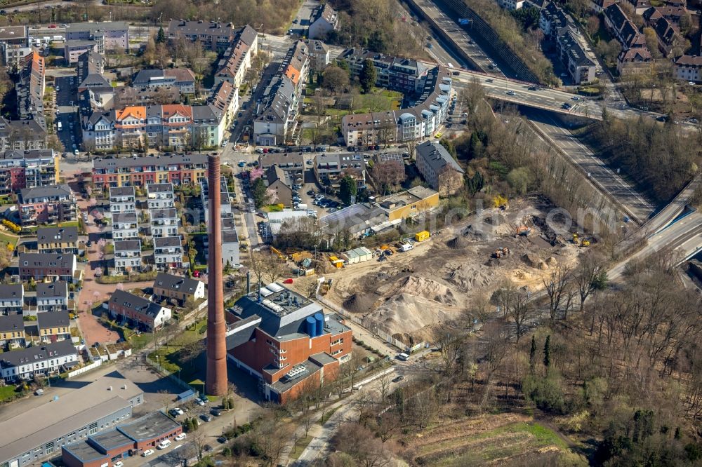 Aerial image Essen - Construction site to build a new multi-family residential complex along the Wittekindstrasse corner Walpurgisstrasse in the district Ruettenscheid in Essen in the state North Rhine-Westphalia, Germany